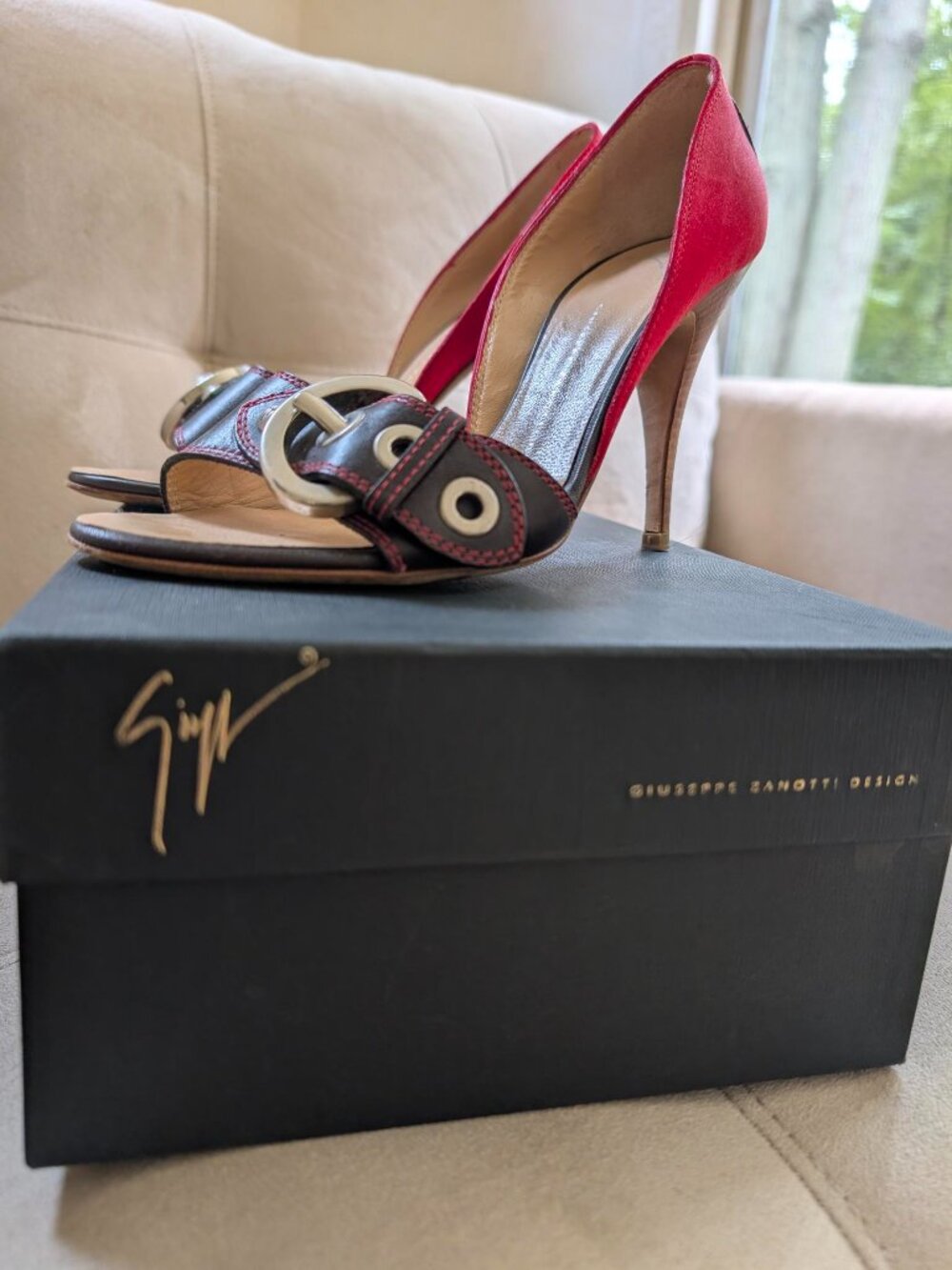 Giuseppe Zanotti Red Fabric and Leather Heels 4" | IT 38.5 / US 8.5 | Made Italy